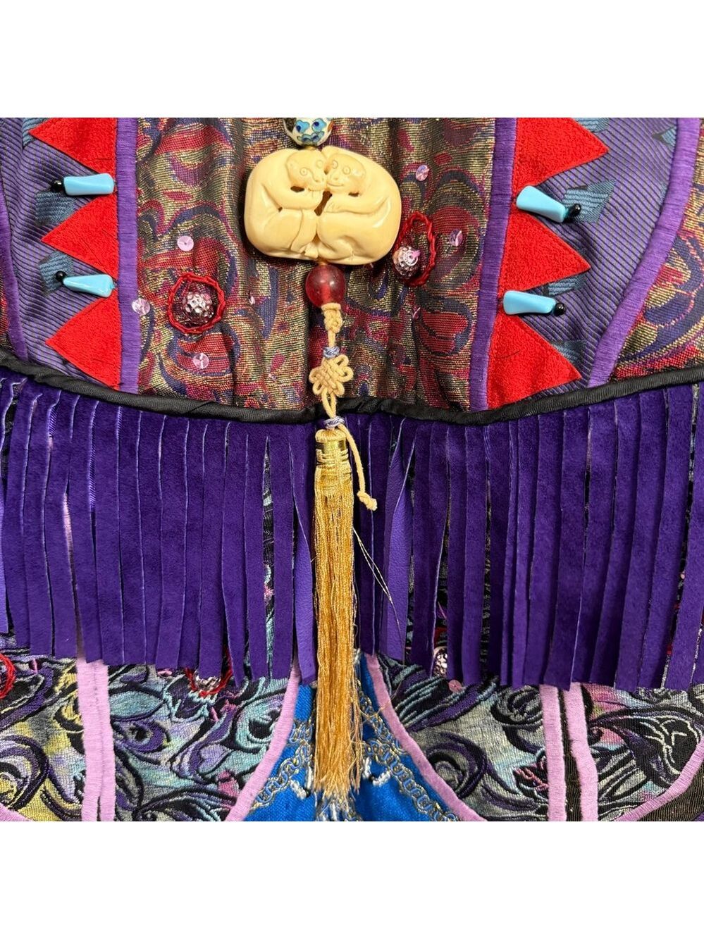 Vintage Judith Roberts Mexico Patchwork Fringe Jacket Beaded Western L/XL - Picture 14 of 16